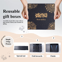 Amalee Sturdy & Luxury Large Gift Box, 12x12x4 Inches Deep Blue, Magnetic Snap Lid, Easy Fold Glue-Free Assembly, with Ribbon Card Filler for Wedding, Birthday, Christmas Gift Packaging