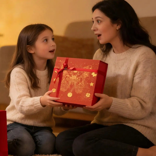 Amalee Large Red Gift Box 12x12x4 Inches with Magnetic Lid, No Glue Needed, Includes Ribbon & Card for Wedding, Birthday, Christmas Gift Packaging All Occasion