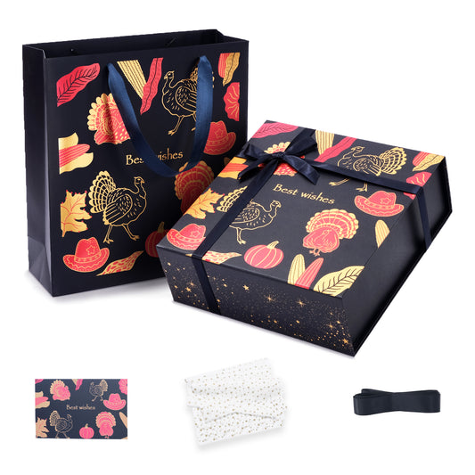 Amalee Christmas Birthday Gift Box, 12x12x4 Large Blue Present Box with Magnetic Closure & Glue-Free Design, Comes with Ribbon, Card, tissue paper