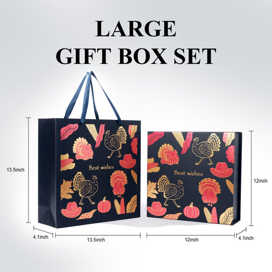 Amalee Christmas Birthday Gift Box, 12x12x4 Large Blue Present Box with Magnetic Closure & Glue-Free Design, Comes with Ribbon, Card, tissue paper