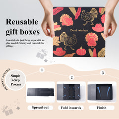 Amalee Christmas Birthday Gift Box, 12x12x4 Large Blue Present Box with Magnetic Closure & Glue-Free Design, Comes with Ribbon, Card, tissue paper