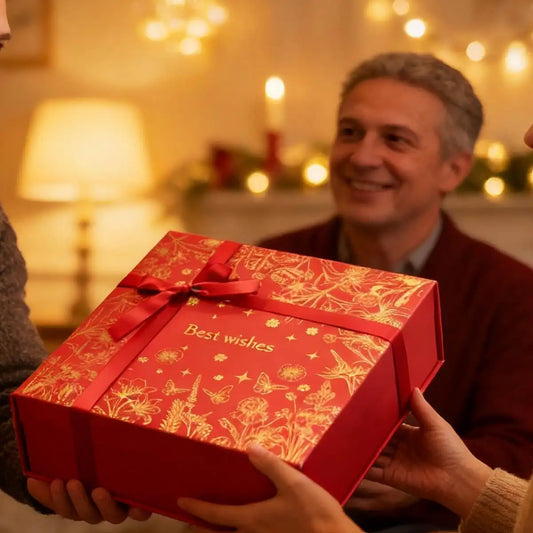 Amalee Large Gift Box with Magnetic Lid 12x12x4 Inches, Red Present Packaging Box, No Glue Needed Tool-Free, Includes Ribbon Card Filler Paper for Wedding, Birthday, Christmas Gift Packaging