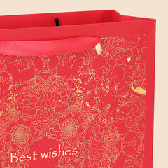 Amalee Extra-Large Red Gift Bag 13.5x13.5x4.5 Inches, Includes 2 Sheets of Wrapping Paper & 1 Greeting Card, for Birthday, Wedding & Holiday Gifts