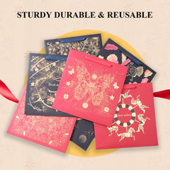 Amalee Large Red Gift Bag with Handles (13.5x13.5x4.5 Inch), Set of Wrapping Paper & Greeting Card for Birthday, Wedding, Christmas & Baby Shower