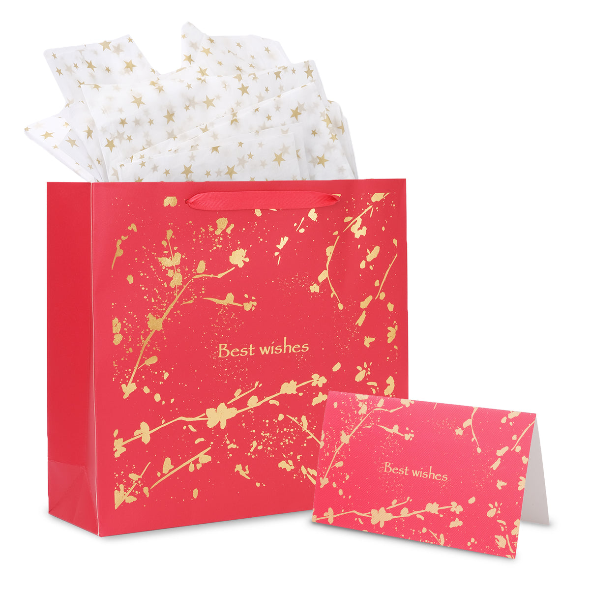Amalee 13.5x13.5x4.5 Inch Red Gift Bag with Handles, Includes Wrapping Paper & Greeting Card, Ideal for Weddings, Christmas & Special Occasions