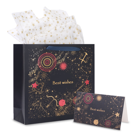 Amalee 13.5x13.5x4.5 Inch Blue Gift Bag, Includes Wrapping Paper & Greeting Card, for Wedding, Birthday, Baby Shower, Christmas Gifts