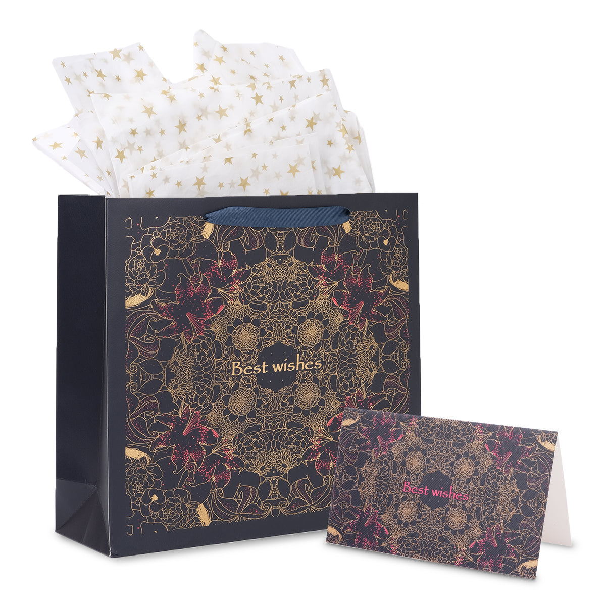 Amalee Extra-Large Blue Gift Bag 13.5x13.5x4.5 Inches, Includes 2 Sheets of Wrapping Paper & 1 Greeting Card, for Birthday, Wedding & Holiday Gifts