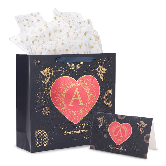 Amalee 13.5x13.5x4.5 Inch Blue Gift Bag with Handles, Includes Wrapping Paper & Greeting Card, Ideal for Weddings, Christmas & Special Occasions