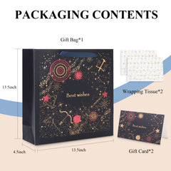 Amalee 13.5x13.5x4.5 Inch Blue Gift Bag, Includes Wrapping Paper & Greeting Card, for Wedding, Birthday, Baby Shower, Christmas Gifts