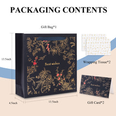 Amalee 13.5x13.5x4.5 Inch Blue Gift Bags with Handles, 2 Wrapping Paper Sheets & 1 Greeting Card, for Birthday, Baby Shower & Holiday Gifts