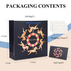 Amalee Blue Gift Bag Set 13.5x13.5x4.5 Inch, Includes 2 Wrapping Paper & Greeting Card, for Weddings, Christmas & Birthday Parties