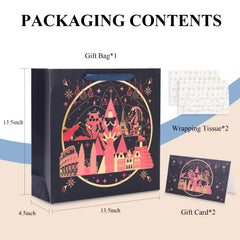 Amalee 13.5x13.5x4.5 Inch Large Blue Gift Bags with Handles, Includes Wrapping Paper & Greeting Card, Ideal for Wedding, Birthday & Christmas Giving