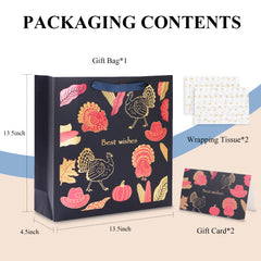 Amalee 13.5x13.5x4.5 Inch Blue Gift Bag, Flower Greeting Card, for Wedding, Birthday, Baby Shower, Christmas Gifts