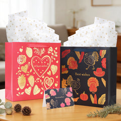 Amalee 13.5x13.5x4.5 Inch Blue Gift Bag, Flower Greeting Card, for Wedding, Birthday, Baby Shower, Christmas Gifts