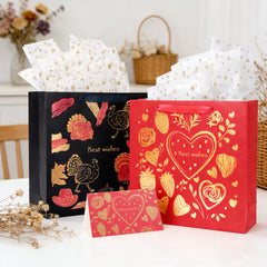 Amalee 13.5x13.5x4.5 Inch Red Gift Bag, Includes Wrapping Paper & Greeting Card, for Wedding, Birthday, Baby Shower, Christmas Gifts