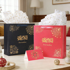 Amalee Large Red Gift Bag 13.5x13.5x4.5 Inch with Handles, Includes Wrapping Paper & Greeting Card for Birthday, Baby Shower, Wedding & Christmas