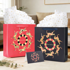 Amalee Blue Gift Bag Set 13.5x13.5x4.5 Inch, Includes 2 Wrapping Paper & Greeting Card, for Weddings, Christmas & Birthday Parties