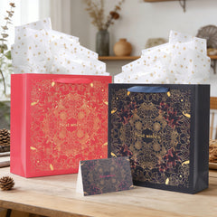 Amalee Extra-Large Blue Gift Bag 13.5x13.5x4.5 Inches, Includes 2 Sheets of Wrapping Paper & 1 Greeting Card, for Birthday, Wedding & Holiday Gifts