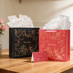 Amalee 13.5x13.5x4.5 Inch Red Gift Bags with Handles, 2 Wrapping Paper Sheets & 1 Greeting Card, for Birthday, Baby Shower & Holiday Gifts