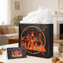 Amalee 13.5x13.5x4.5 Inch Large Blue Gift Bags with Handles, Includes Wrapping Paper & Greeting Card, Ideal for Wedding, Birthday & Christmas Giving