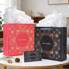 Amalee 13.5x13.5x4.5 Inch Blue Gift Bag with Handles, Includes 2 Wrapping Paper Sheets & 1 Greeting Card, Ideal for Birthday, Wedding, Christmas Gifts