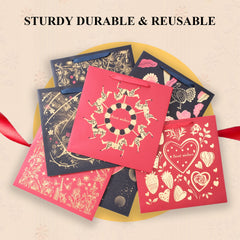 Amalee Red Gift Bag Set 13.5x13.5x4.5 Inch, Includes 2 Wrapping Paper & Greeting Card, for Weddings, Christmas & Birthday Parties