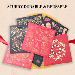 Amalee Large 13.5x13.5x4.5 Inch Red Gift Bags with Handles, Set of 2 Wrapping Paper & 1 Greeting Card, for Valentine's Day, Baby Shower & Birthday