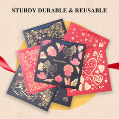 Amalee 13.5x13.5x4.5 Inch Blue Gift Bag, Flower Greeting Card, for Wedding, Birthday, Baby Shower, Christmas Gifts