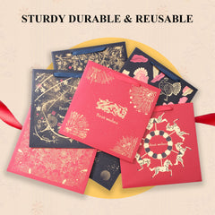 Amalee Large Red Gift Bag 13.5x13.5x4.5 Inch with Handles, Includes Wrapping Paper & Greeting Card for Birthday, Baby Shower, Wedding & Christmas