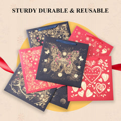 malee Large Blue Gift Bag with Handles (13.5x13.5x4.5 Inch), Set of Wrapping Paper & Greeting Card for Birthday, Wedding, Christmas & Baby Shower