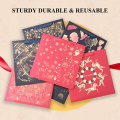 Amalee Large Red Gift Bag 13.5x13.5x4.5 Inch with Handles, Includes Wrapping Paper & Greeting Card for Birthday, Baby Shower, Wedding & Christmas