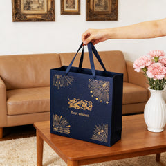 Amalee Large Blue Gift Bag 13.5x13.5x4.5 Inch with Handles, Includes Wrapping Paper & Greeting Card for Birthday, Baby Shower, Wedding & Christmas