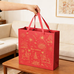 Amalee Large 13.5x13.5x4.5 Inch Red Gift Bags with Handles, Set of 2 Wrapping Paper & 1 Greeting Card, for Valentine's Day, Baby Shower & Birthday