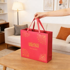 Amalee Large Red Gift Bag 13.5x13.5x4.5 Inch with Handles, Includes Wrapping Paper & Greeting Card for Birthday, Baby Shower, Wedding & Christmas