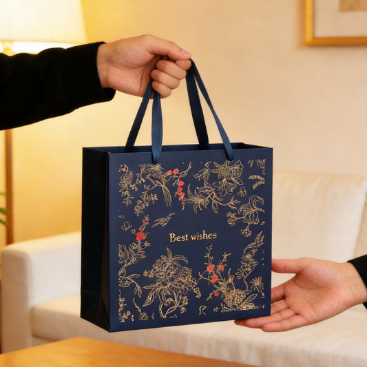 Amalee 13.5x13.5x4.5 Inch Blue Gift Bags with Handles, 2 Wrapping Paper Sheets & 1 Greeting Card, for Birthday, Baby Shower & Holiday Gifts