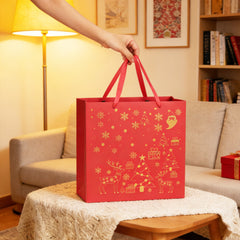 Amalee Large Red Gift Bag 13.5x13.5x4.5 Inch with Handles, Includes Wrapping Paper & Greeting Card for Birthday, Baby Shower, Wedding & Christmas