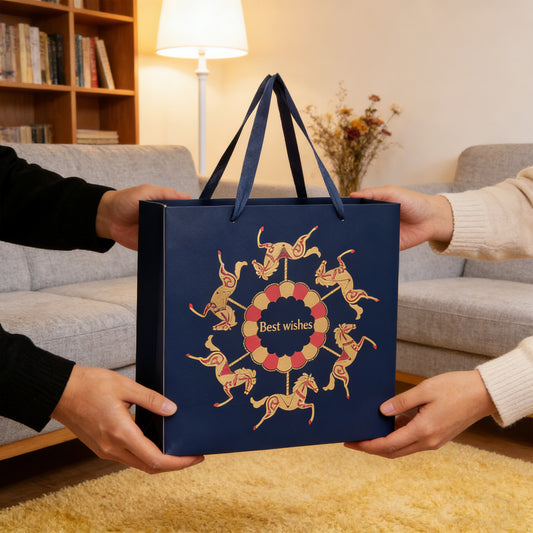 Amalee Blue Gift Bag Set 13.5x13.5x4.5 Inch, Includes 2 Wrapping Paper & Greeting Card, for Weddings, Christmas & Birthday Parties