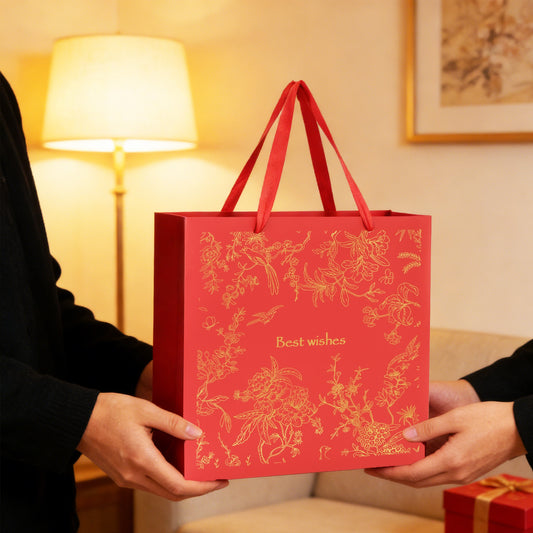 Amalee 13.5x13.5x4.5 Inch Red Gift Bags with Handles, 2 Wrapping Paper Sheets & 1 Greeting Card, for Birthday, Baby Shower & Holiday Gifts