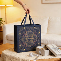 Amalee Extra-Large Blue Gift Bag 13.5x13.5x4.5 Inches, Includes 2 Sheets of Wrapping Paper & 1 Greeting Card, for Birthday, Wedding & Holiday Gifts