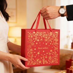 Amalee Red Gift Bag 13.5x13.5x4.5 Inch with Handles, Includes Wrapping Paper & Greeting Card, Ideal for Birthday, Valentine's Day & Wedding Gifts